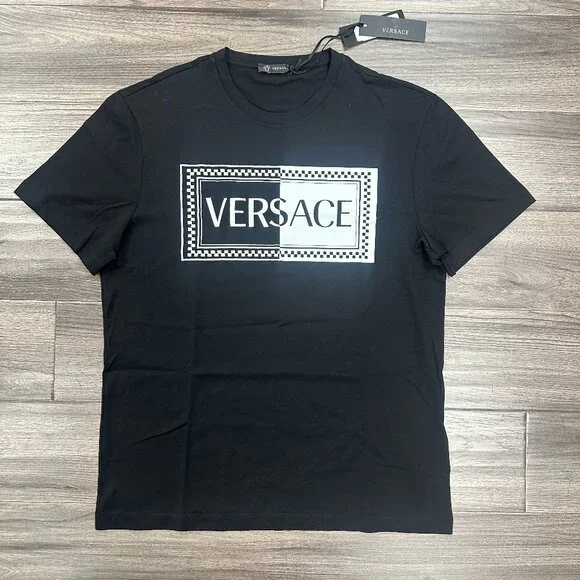 NWT Authentic Versace Men's Black & White Embroidered Logo Shirt - Size L - Picture 3 of 12